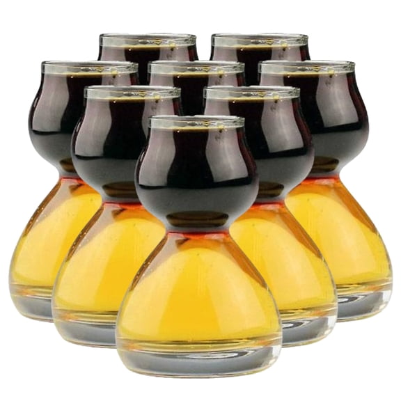 QUAFFER Double Bubble Layered Shot Glass Plus Recipe Card Glass Clear 1.25oz On Top, 2.25 oz On Bottom (Set of 8)