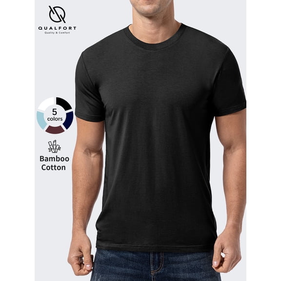 QUALFORT Men's Bamboo Viscose Crew Neck T-Shirt, Black, Size M