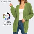 thumbnail image 1 of QUALFORT Women's 100% Cotton Cardigan Sweater, Oversized Long Sleeve Knit Button Front Cardigan with Pockets, Olive Green S, 1 of 8
