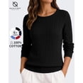 thumbnail image 1 of QUALFORT Women's 100% Cotton Cable Knit Sweater, Crew Neck Lightweight Pullover Sweater for Women, Long Sleeve Knit Top, Black M, 1 of 7