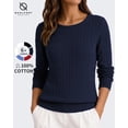 thumbnail image 1 of QUALFORT Women's 100% Cotton Cable Knit Sweater, Crew Neck Lightweight Pullover Sweater for Women, Long Sleeve Knit Top, Navy S, 1 of 7