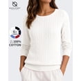 thumbnail image 1 of QUALFORT Women's 100% Cotton Cable Knit Sweater, Crew Neck Lightweight Pullover Sweater for Women, Long Sleeve Knit Top, Off-White L, 1 of 7