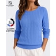 thumbnail image 1 of QUALFORT Women's 100% Cotton Cable Knit Sweater, Crew Neck Lightweight Pullover Sweater for Women, Long Sleeve Knit Top, Blue XL, 1 of 7