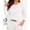 thumbnail image 1 of QUALFORT Women’s 100% Cotton Pullover Sweater, Crew Neck Long Sleeve Lightweight Sweater for Women, Soft Classic Knit Top, White XL, 1 of 7