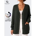 thumbnail image 1 of QUALFORT Cardigan Sweaters for Women, 100% Cotton V Neck Cardigan, Button Front Knit Sweater with Pockets, Long Sleeve Relaxed Fit, Olive Green M, 1 of 8