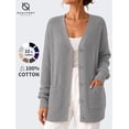 thumbnail image 1 of QUALFORT Cardigan Sweaters for Women, 100% Cotton V Neck Cardigan, Button Front Knit with Pockets, Long Sleeve Relaxed Fit, Light Heather Gray M, 1 of 7