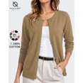 thumbnail image 1 of QUALFORT Women's 100% Cotton Lightweight Button-Front Cardigan Sweater, Crew Neck Long Sleeve Knit, Khaki L, 1 of 8