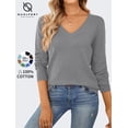 thumbnail image 1 of QUALFORT Women's 100% Cotton V-Neck Pullover Sweater, Long Sleeve Lightweight Sweater for Women, Soft Classic Solid Color Knit Sweater Top, Grey S, 1 of 7