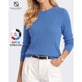 thumbnail image 1 of QUALFORT Women’s Cable Knit Sweater, Crew Neck Lightweight Long Sleeve Pullover, Blue, Size XXL, 1 of 7