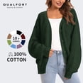 thumbnail image 1 of QUALFORT 100% Cotton Cardigan Sweaters for Women, V Neck Button Down Chunky Knit Cozy Relaxed Fit Sweater Cardigan, Dark Green XXL, 1 of 9