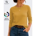thumbnail image 1 of QUALFORT Women’s Crew Neck Pullover Sweater, Soft Lightweight Long Sleeve Knit Top, Solid Color Casual Sweater, Mustard Yellow M, 1 of 7