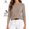 thumbnail image 1 of QUALFORT Women’s Crew Neck Pullover Sweater, Soft Midweight Long Sleeve Wool Blend Knit Top, Coffee, Size XL, 1 of 7