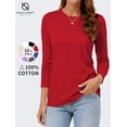 thumbnail image 1 of QUALFORT Women's Long Sleeve Shirts, 100% Cotton Crew Neck Long Sleeve T Shirt for Women, Soft Lightweight Casual Basic Cotton Top, Red S, 1 of 7