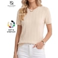 thumbnail image 1 of QUALFORT Women’s Short Sleeve Cable Knit Sweater, Crew Neck Lightweight Pullover, Apricot, Size M, 1 of 7