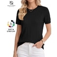 thumbnail image 1 of QUALFORT Women’s Short Sleeve Cable Knit Sweater, Crew Neck Lightweight Pullover, Black, Size L, 1 of 7