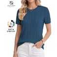thumbnail image 1 of QUALFORT Women’s Short Sleeve Cable Knit Sweater, Crew Neck Lightweight Pullover, Blue Green, Size L, 1 of 7