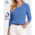 thumbnail image 1 of QUALFORT Women’s V-Neck Cable Knit Sweater, Lightweight Long Sleeve Pullover, Blue, Size XL, 1 of 7