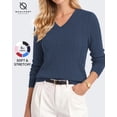 thumbnail image 1 of QUALFORT Women’s V-Neck Cable Knit Sweater, Lightweight Long Sleeve Pullover, Deep Sea Blue, Size M, 1 of 7