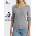 thumbnail image 1 of QUALFORT Women's 100% Cotton V-Neck Cable Knit Sweater, Lightweight Long Sleeve Pullover Sweater for Women, Gray M, 1 of 9