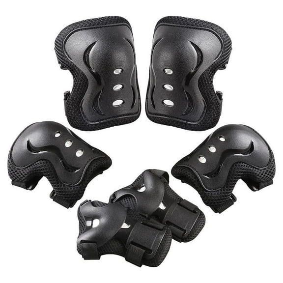 QUANFENG QF 6 PCS Youth Teen Protective Gear Set Bike Knee Pads and Elbow Pads w/ Wrist Guards for Skate Cycling Sports (L/Black)
