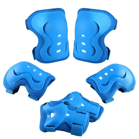 QUANFENG QF 6 PCS Youth Teen Protective Gear Set Bike Knee Pads and Elbow Pads w/ Wrist Guards for Skate Cycling Sports (L/Blue)