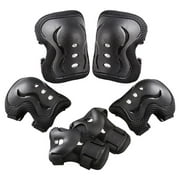 QUANFENG QF 6 Pieces Youth Teen Protective Gear Set Sport Bike Knee Pads and Elbow Pads with Wrist Guard for Skate Cycling Sports, Medium, Black