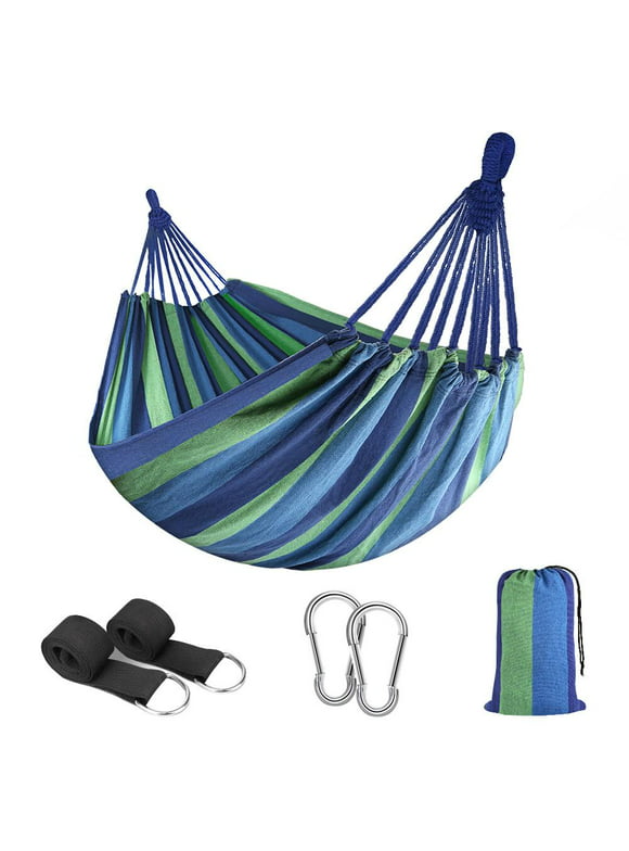 QUANFENG QF Hammock 2-Person Canvas Cotton Portable Camping Hammock, Support 440lbs, Blue
