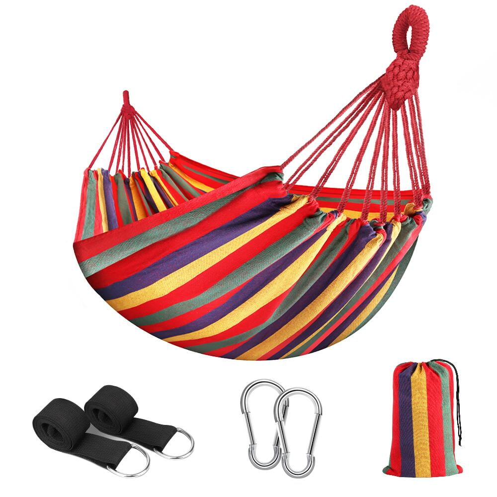 QUANFENG QF Hammock 2-Person Canvas Cotton Portable Camping Hammock, Support 440lbs, Rainbow
