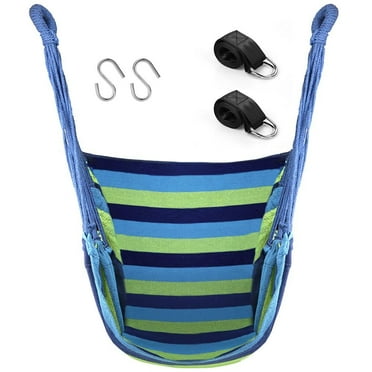 QUANFENG QF Hanging Hammock Chair Patio Indoor and Outdoor Hammock Swing Support 330 lbs (Blue)