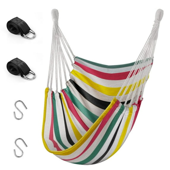 QUANFENG QF Hanging Hammock Chair Patio Indoor and Outdoor Hammock Swing Support 330 lbs (White)