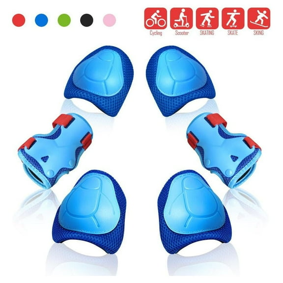 QUANFENG QF Knee Pads 6 Pieces Kids Knee and Elbow Pads Wrist Guards for Roller Skates Cycling (Blue and Red)