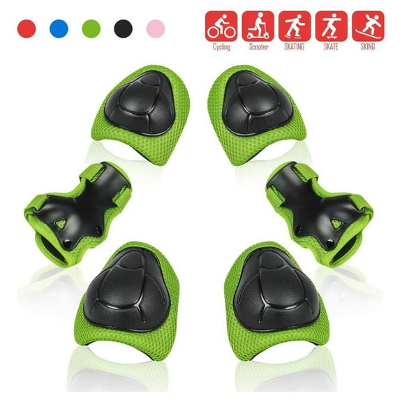 QUANFENG QF Knee Pads 6 Pieces Kids Knee and Elbow Pads Wrist Guards for Roller Skates Cycling, Green