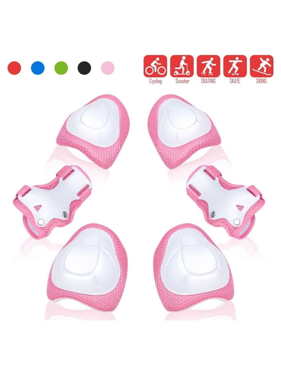 Knee Pads 6 Pieces Kids Knee and Elbow Pads Wrist Guards for Roller Skates Cycling (Pink)