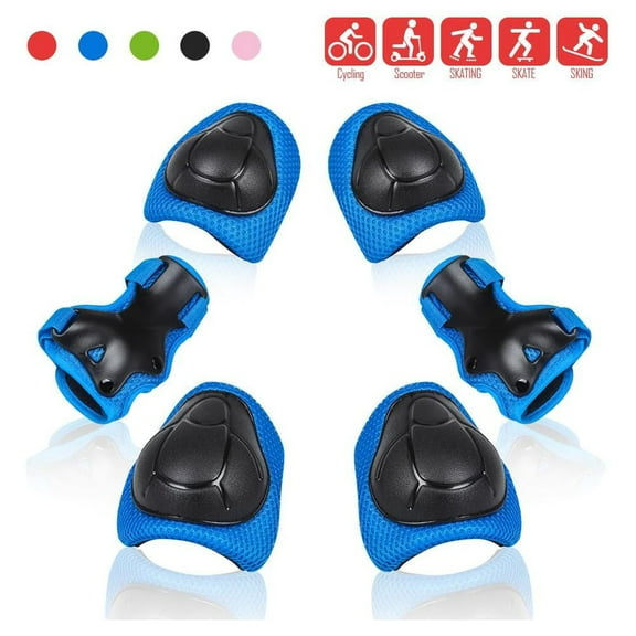 QUANFENG QF Knee Pads 6 Pieces Kids Knee and Sport Elbow Pads Wrist Guards for Roller Skates Cycling, Blue