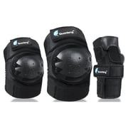 QUANFENG QF Knee Pads Elbow Pads and Wrist Guards 6 Pieces Cycling Skateboarding Protective Gear Set for Kids, Tween (Black）