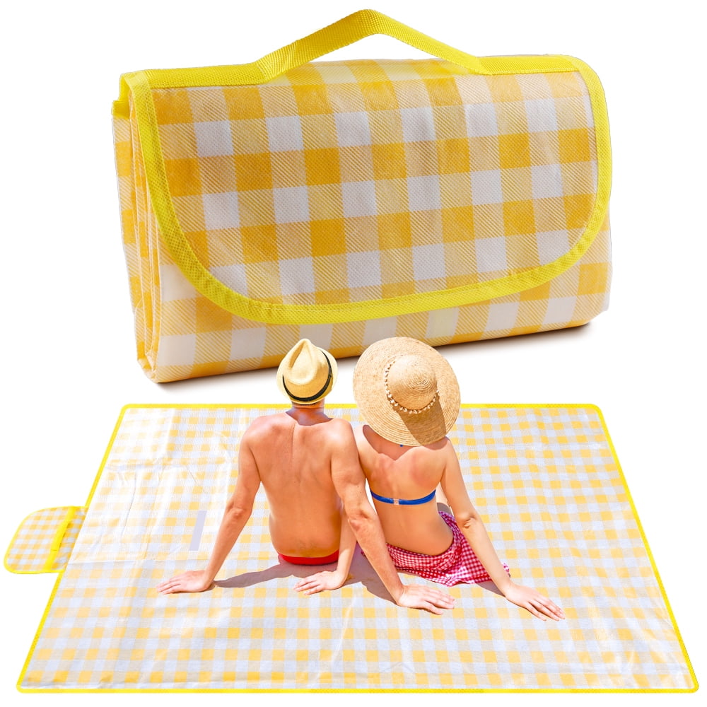 QUANFENG QF Outdoor Picnic Blanket 60" x 80" Waterproof Picnic Mat for Picnic, Outside (Yellow)