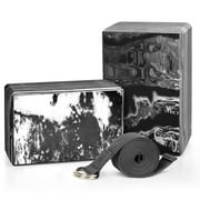 QUANFENG QF Yoga Blocks 2 Pack Plus Yoga Strap with Metal D-Ring for Yoga Pilates Fitness and Gym, Black, 9 In. x 6 In. x 4 In.