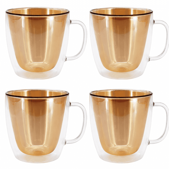 QUANSHANGJU Large Glass Coffee Mugs 12oz, Double Walled Insulated Cappuccino Mug with Handle,Set of 4