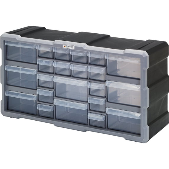 QUANTUM STORAGE SYSTEMS PDC-22BK Clear Plastic Parts Storage Hardware and Craft Drawer Cabinet, 22 Drawers