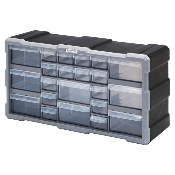 QUANTUM STORAGE SYSTEMS PDC-22BK Clear Plastic Parts Storage Hardware and Craft Drawer Cabinet, 22 Drawers