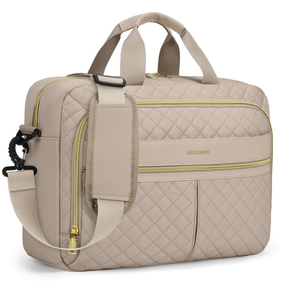 QUARRYUS Men's Quilted Water Resistant 17.3 Inch Laptop Briefcase, Business Computer Bag with Gold Metal Zippers & Detachable Shoulder Strap