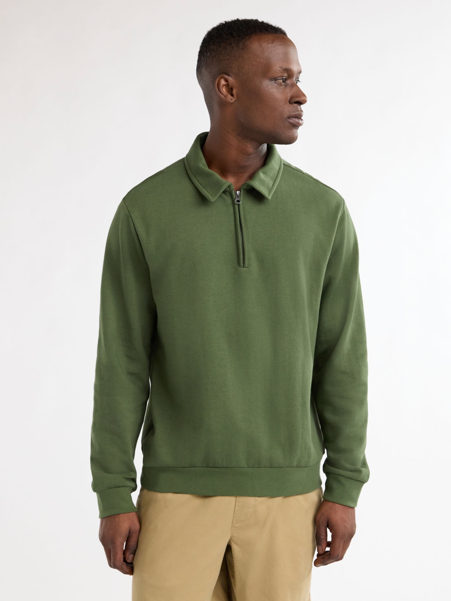 Free Assembly Men's Quarter Zip Fleece Pullover with Long Sleeves