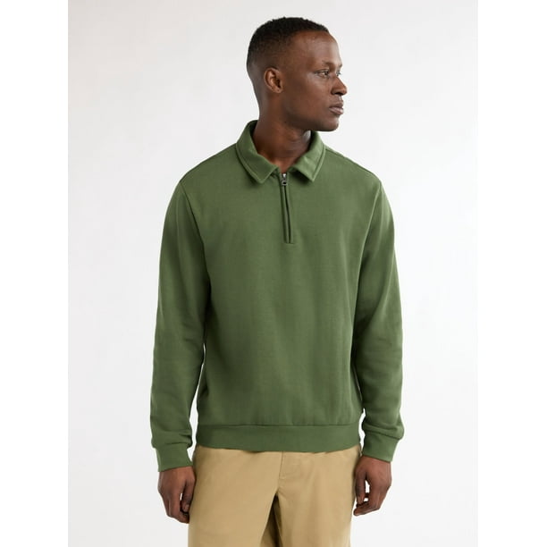 Free Assembly Men's Quarter Zip Fleece Pullover with Long Sleeves