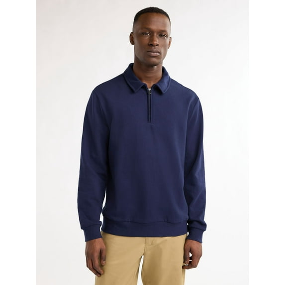 Free Assembly Men's Quarter Zip Fleece Pullover with Long Sleeves, Sizes XS-3XL
