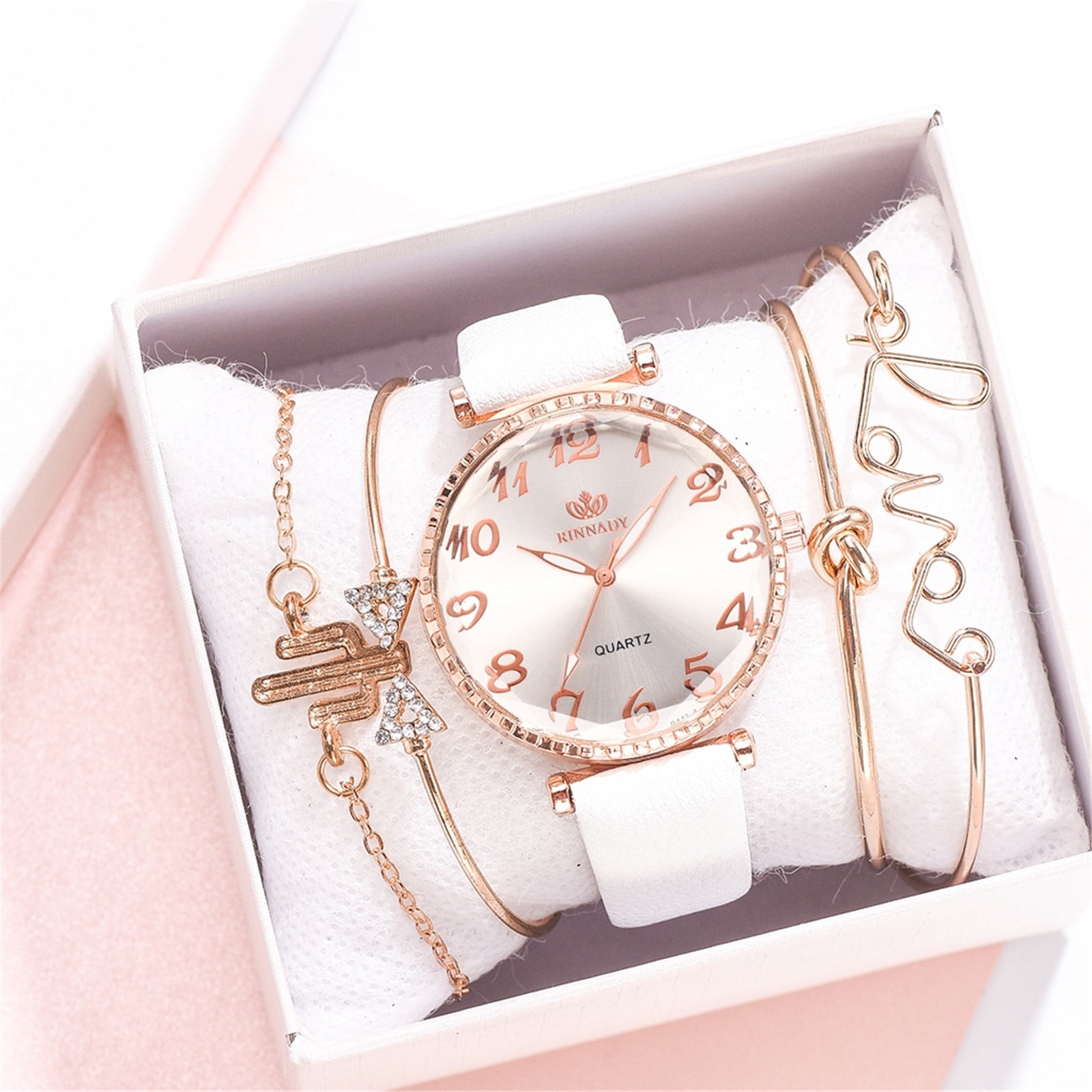 Beautiful women’s fashion watch and bracelet set 6pcs/set Women Watches Heart Leaf Bracelets Set Fashion  main image 3