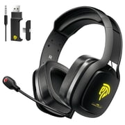 Open Box QUCOPRE 2.4G Wireless PC Gaming Headset with Detachable Microphone for Desktop PS5 PS4 Switch Video Game Laptop PlayStation, Bluetooth Over Ear Headphones with RGB Light, 3 Connection Modes