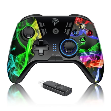 QUCOPRE 2.4GHz Wireless PC Gaming Controller with 4 Programmable Buttons, Dual Vibration, Playtime Up to 12Hrs, Compatible with PC/Android TV/TV Box/PS3