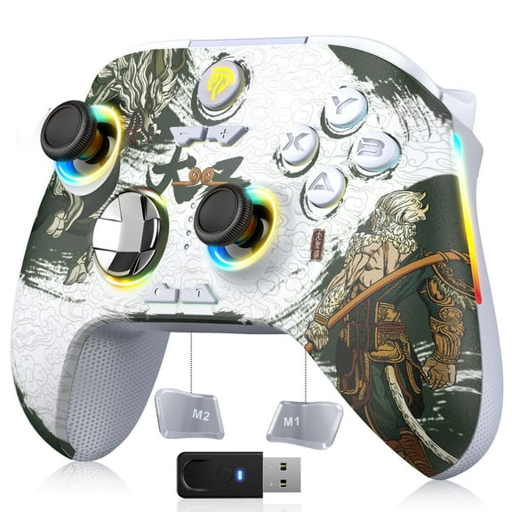 QUCOPRE PC Controller with RGB Lights, QUCOPRE Bluetooth Gaming Controller for PC, Android/iPhone, Steam, with Hall Joysticks & Triggers, Support Black Myth Wukong