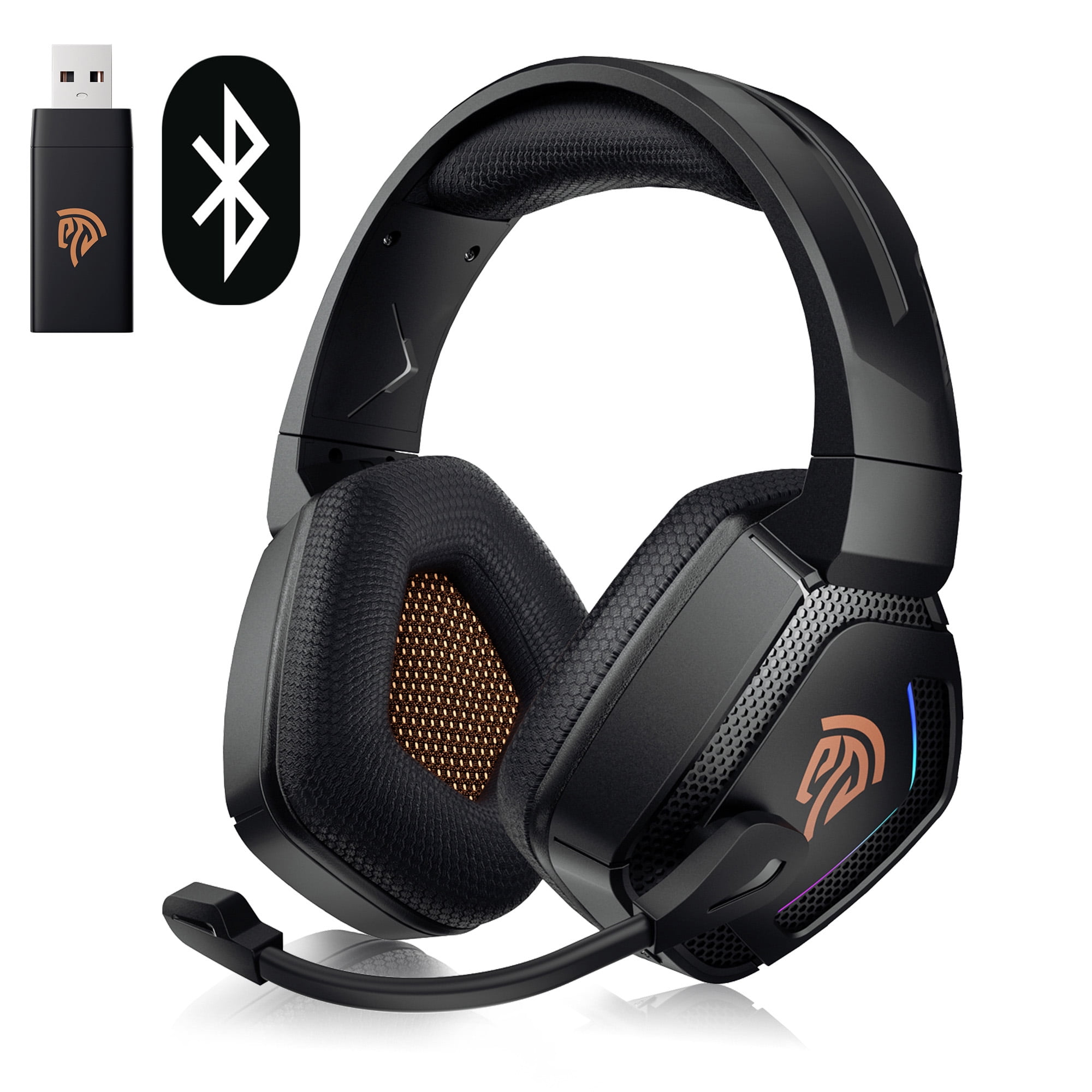 QUCOPRE Wireless Gaming Headset for PS5 PS4 PC Laptop Nintendo Switch,  Bluetooth 5.2 2.4G  SUB Stereo  Headphones with Noise Cancelling Microphone, 45H Endurance,RGB Light