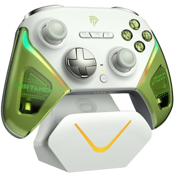 QUCOPRE Wireless PC Gaming Controller with Charging Dock, TMR Joysticks, Hall/Micro Triggers, RGB Lighting, Compatible with PC/Switch/Steam/iOS/Android